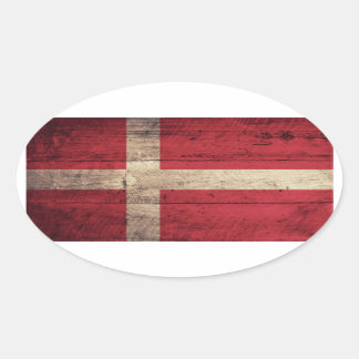 Wooden Denmark Flag Oval Sticker