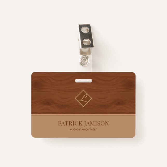 Wooden Design in Brown And Beige Badge (Front with Clip)