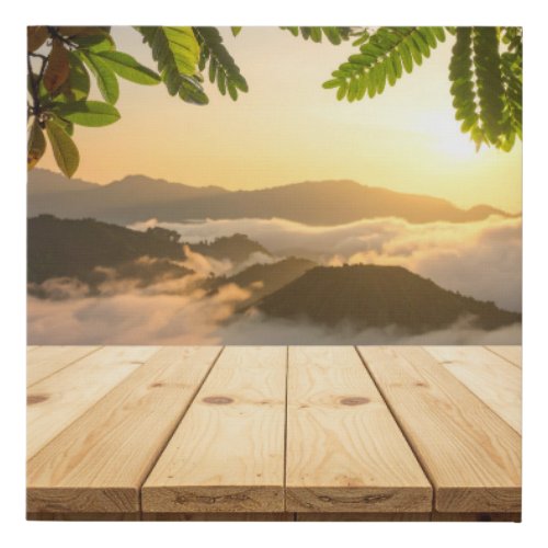 Wooden Desk in Sunrise Light Faux Canvas Print