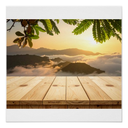 Wooden Desk in Sunrise Light Poster