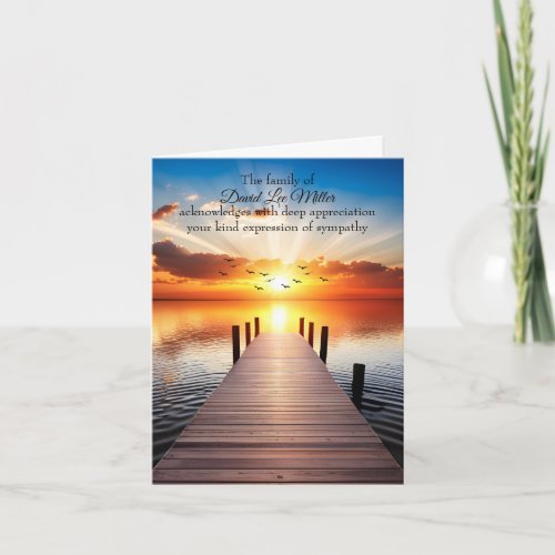 Wooden Dock and Sunrise Sympathy Thank You Card