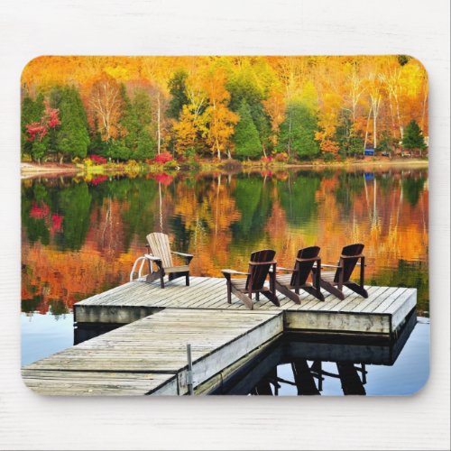 Wooden Dock On Autumn Lake Mouse Pad