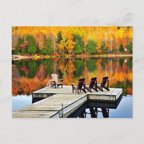 Wooden Dock On Autumn Lake Postcard