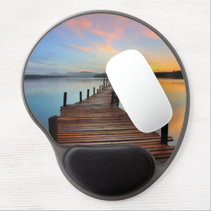 Wooden Dock Seascape in Colorful Sunset Gel Mouse Pad