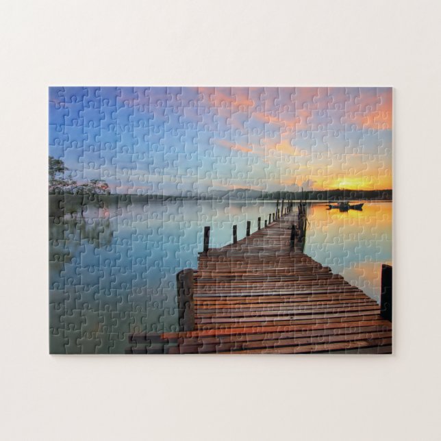 Wooden Dock Seascape in Colorful Sunset Jigsaw Puzzle (Horizontal)