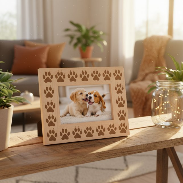 Wooden Dog Paw Print Photo Frame 6" x 4" Landscape Engraved Frames (🐾 Frame your best friend’s photo with love and paw prints!)