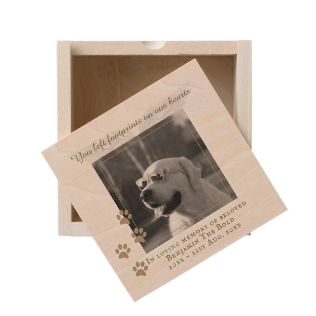 Wooden Dog Photo Memorial Custom Text Keepsake Box (Open 90)