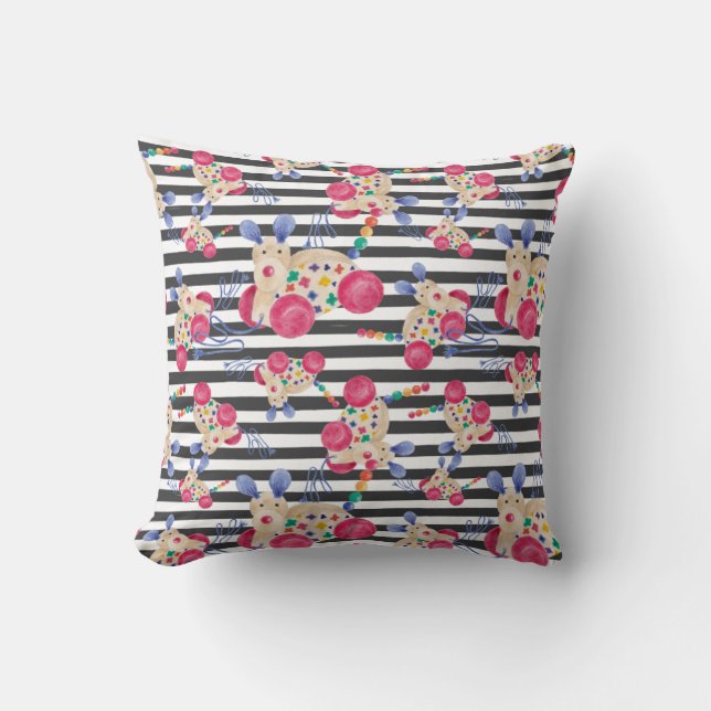 Wooden dog pull toy pattern throw pillow (Front)