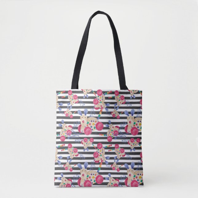 Wooden dog pull toy pattern tote bag (Front)