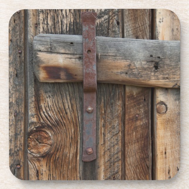 Wooden door close-up, California Beverage Coaster (Front)