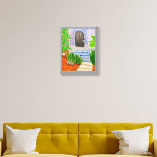 Wooden Door 🚪 In Brick 🧱 Building Canvas Photo Tile