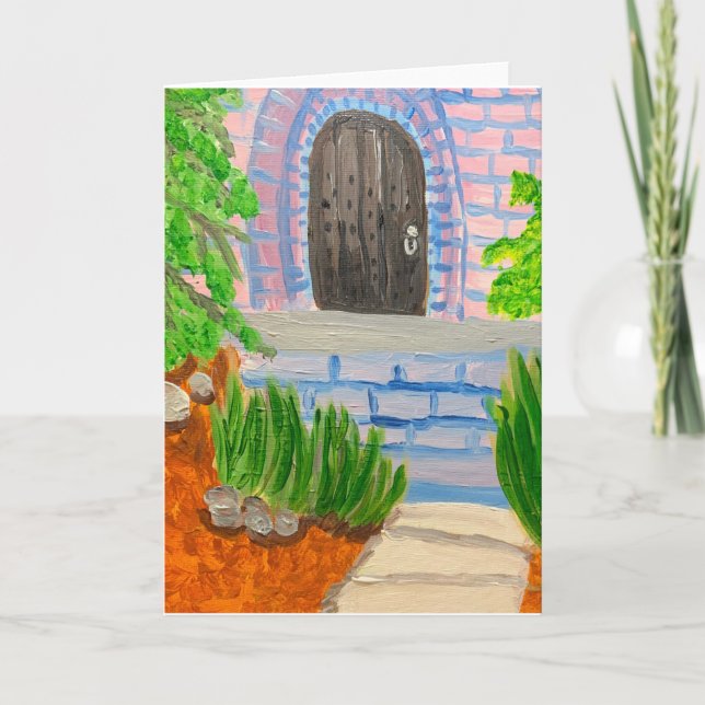 Wooden Door 🚪 In Brick 🧱 Building Card (Front)