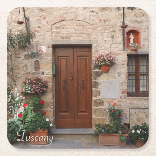 Wooden Door Tuscany Italy Personalized Square Paper Coaster