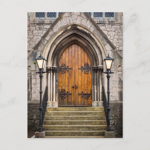 Wooden doors at entrance postcard