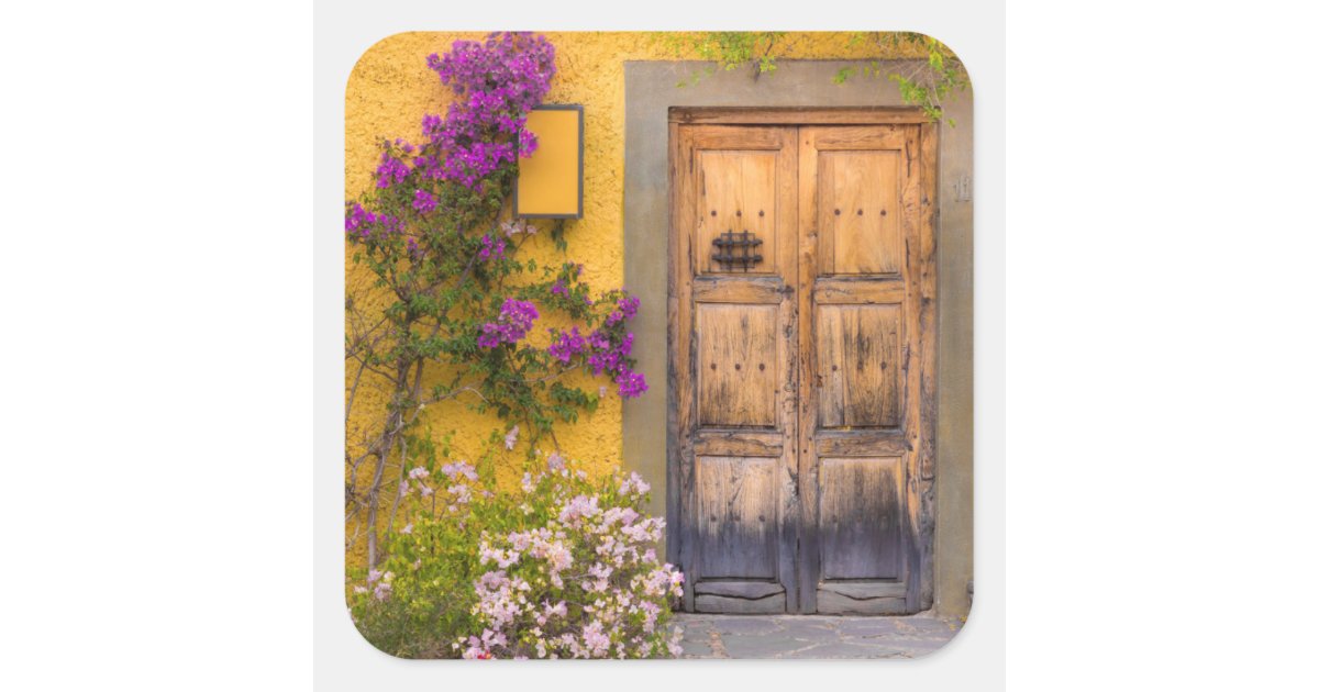 Wooden doorway square sticker | Zazzle
