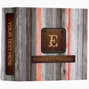 Wooden Elegant Monogram Leather Look #5 Binder