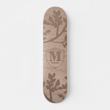Wooden engraved leaves vintage name monogram