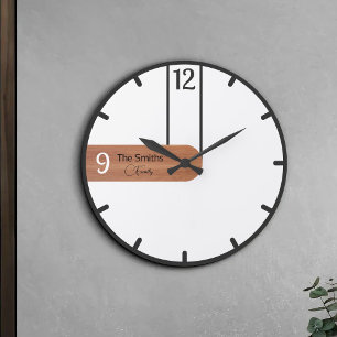Wooden Family Name Personalized Rustic Minimalist Large Clock