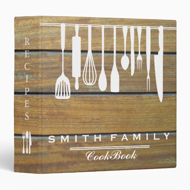 Wooden Family Recipe Cookbook 3 Ring Binder (Front/Spine)