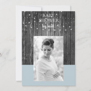 Wooden Fence Lights Baby Shower by Mail Photo Blue Invitation