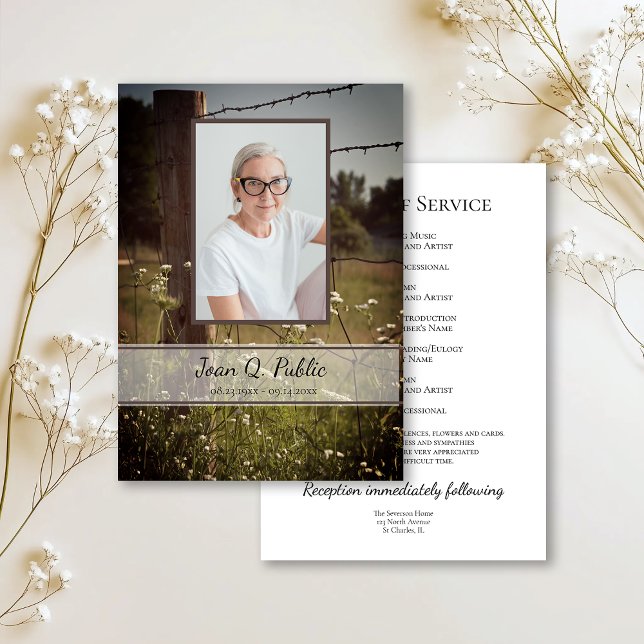 Wooden Fence Wildflowers Funeral Service Memorial Program (Creator Uploaded)