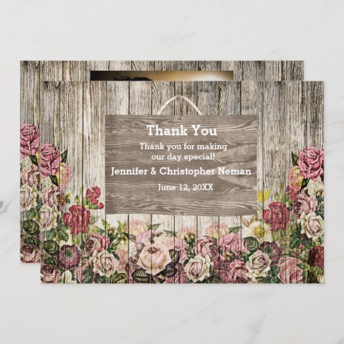 Wooden Fence with Painted Roses  Custom Photo Thank You Card