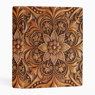 Wooden Floral 3D Texture Brown Background Art Mini Binder