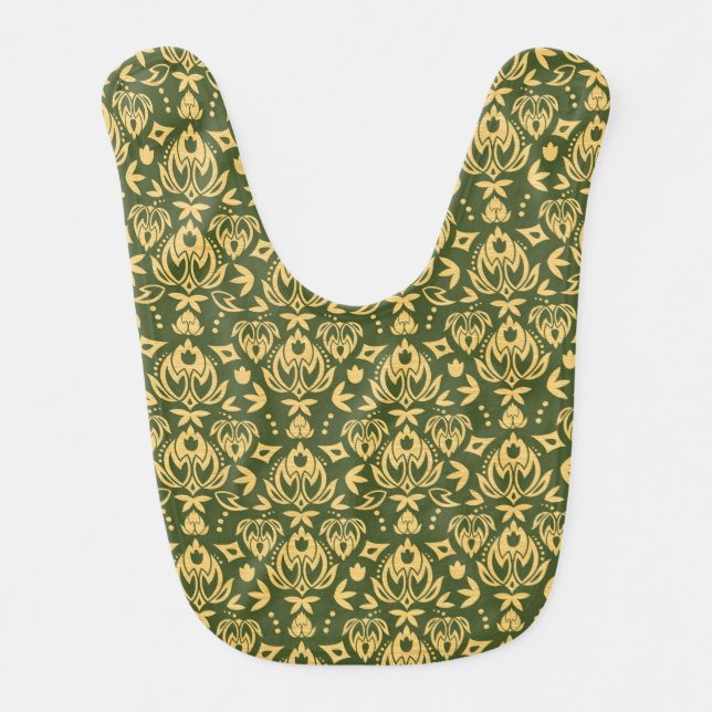 Wooden floral damask pattern background baby bib (Front)