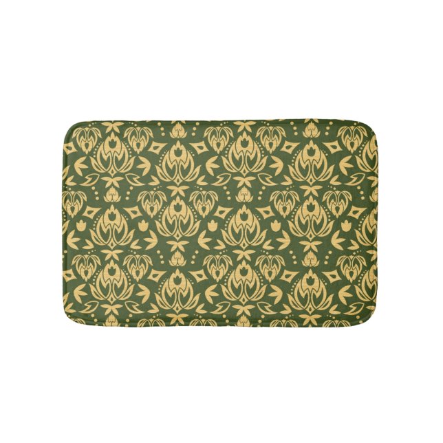Wooden floral damask pattern background bath mat (Front)
