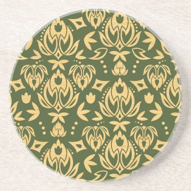 Wooden floral damask pattern background drink coaster (Front)