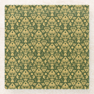 Wooden floral damask pattern background glass coaster