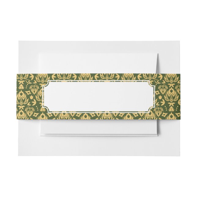 Wooden floral damask pattern background invitation belly band (Front Example)