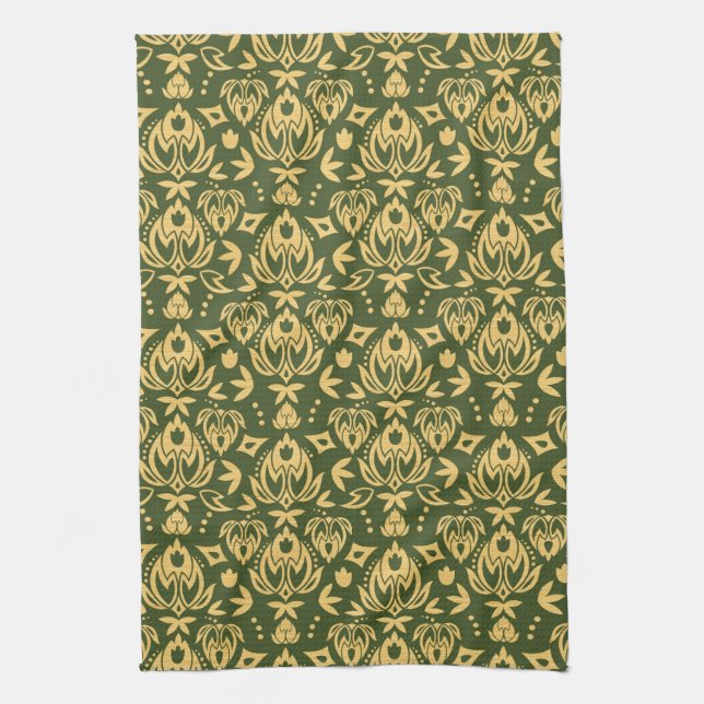 Wooden floral damask pattern background kitchen towel (Vertical)