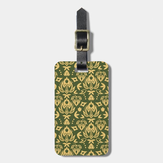 Wooden floral damask pattern background luggage tag (Front Vertical)