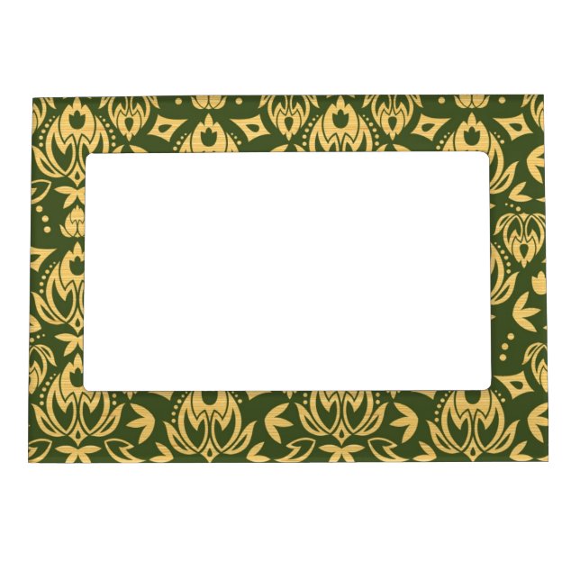 Wooden floral damask pattern background magnetic photo frame (Front)