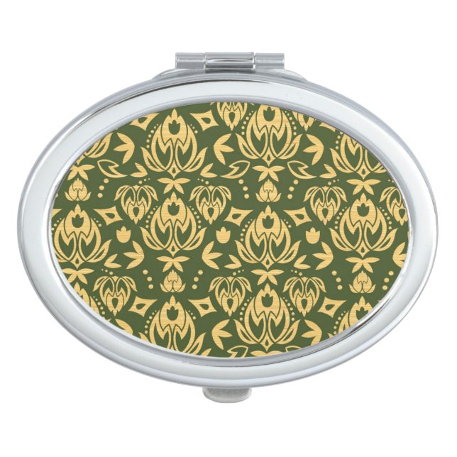 Wooden floral damask pattern background makeup mirror (Front)