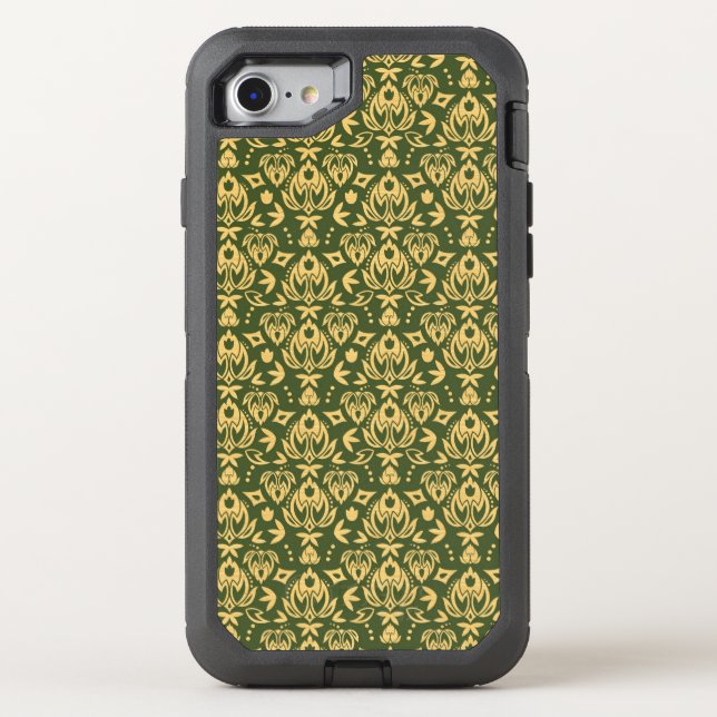 Wooden floral damask pattern background otterbox iPhone case (Back)