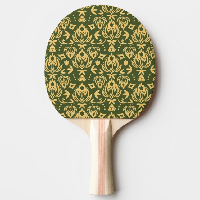 Wooden floral damask pattern background Ping-Pong paddle (Front)