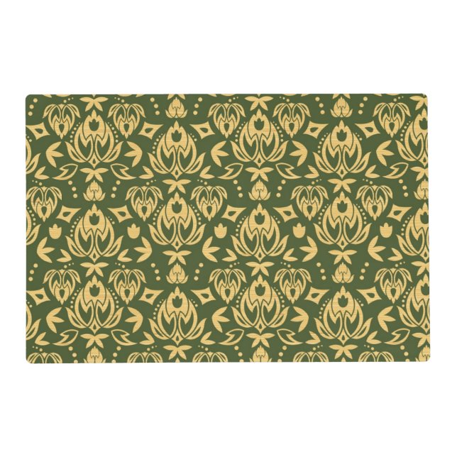 Wooden floral damask pattern background placemat (Front)