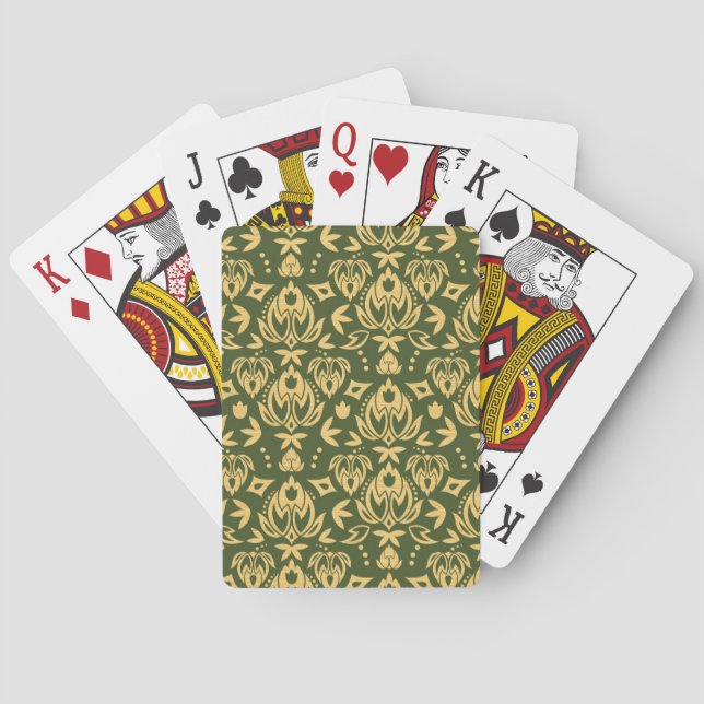 Wooden floral damask pattern background poker cards (Back)
