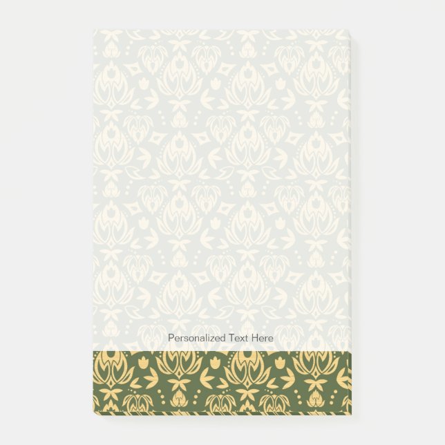 Wooden floral damask pattern background post-it notes (Front)