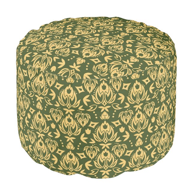 Wooden floral damask pattern background pouf (Angled Front)
