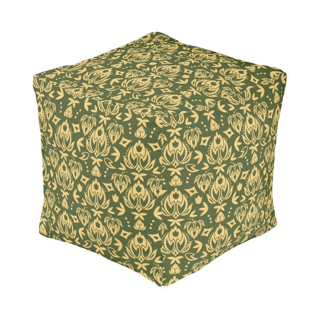 Wooden floral damask pattern background pouf (Angled Front)