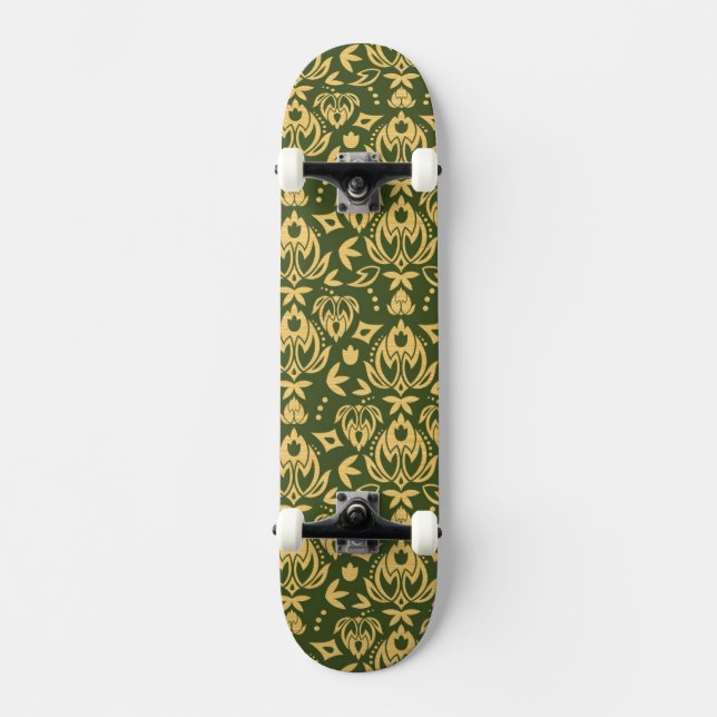 Wooden floral damask pattern background skateboard deck (Front)