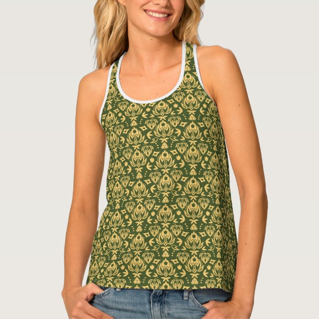 Wooden floral damask pattern background tank top (Front)