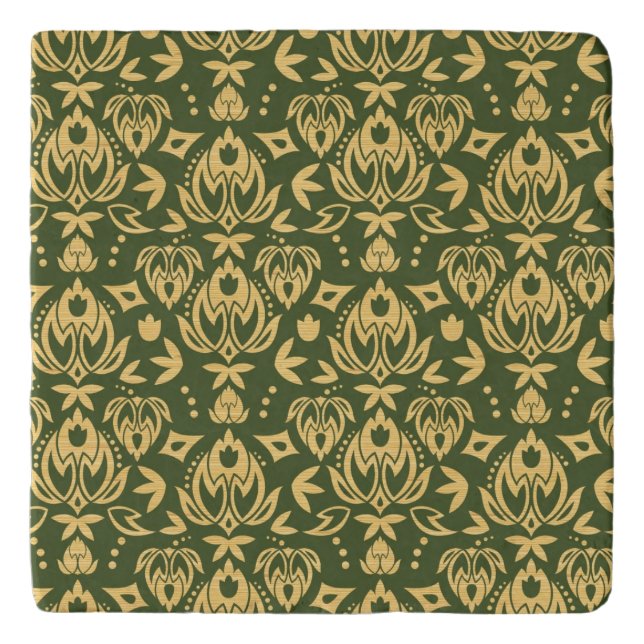 Wooden floral damask pattern background trivet (Front)