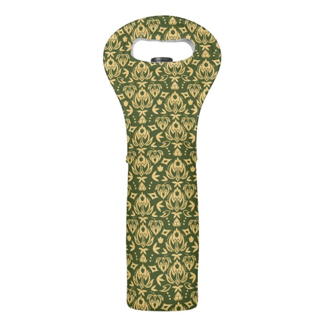 Wooden floral damask pattern background wine bag (Front)