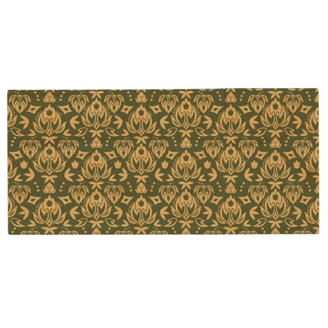 Wooden floral damask pattern background wood USB flash drive (Front)
