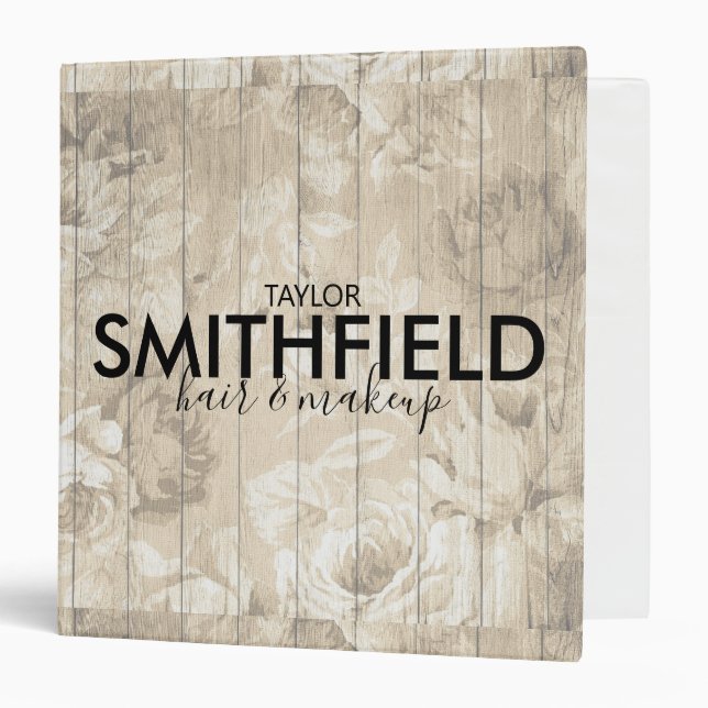 Wooden Floral Rustic 3 Ring Binder (Front/Inside)