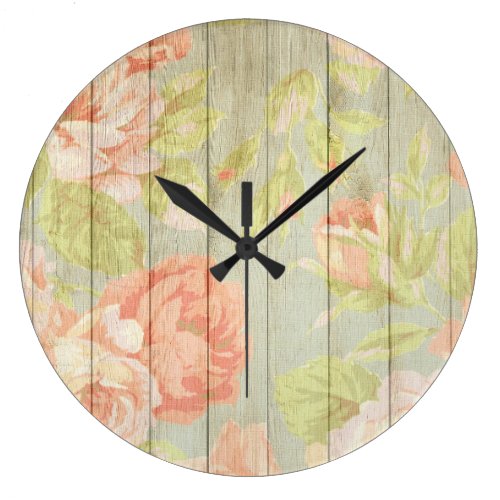 Wooden Floral Rustic Large Clock